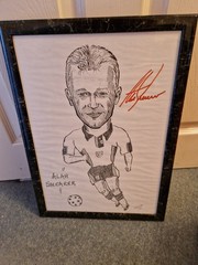 ALAN SHEARER AUTHENTIC HAND SIGNED 13×18 FRAMED CARICATURE UK SELLER