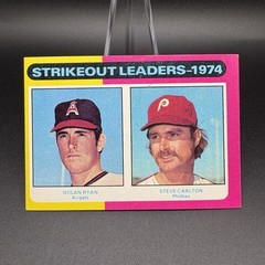 Topps 1975 League Leaders &rsquo;74 Strikeout Ldrs Nolan Ryan/Carlton Card #312
