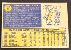 1970 Topps Rick Renick Baseball Card #93 Twins 3B-SS O/C & Creased