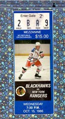 Steve Larmer 2G#158 Rangers HAWKS Ticket 10-15-1986 Walt Poddubny G#62 & Fight
