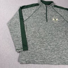 Antigua brand Milwaukee Bucks heather gray and green 1/4 zip pullover NBA Mens L