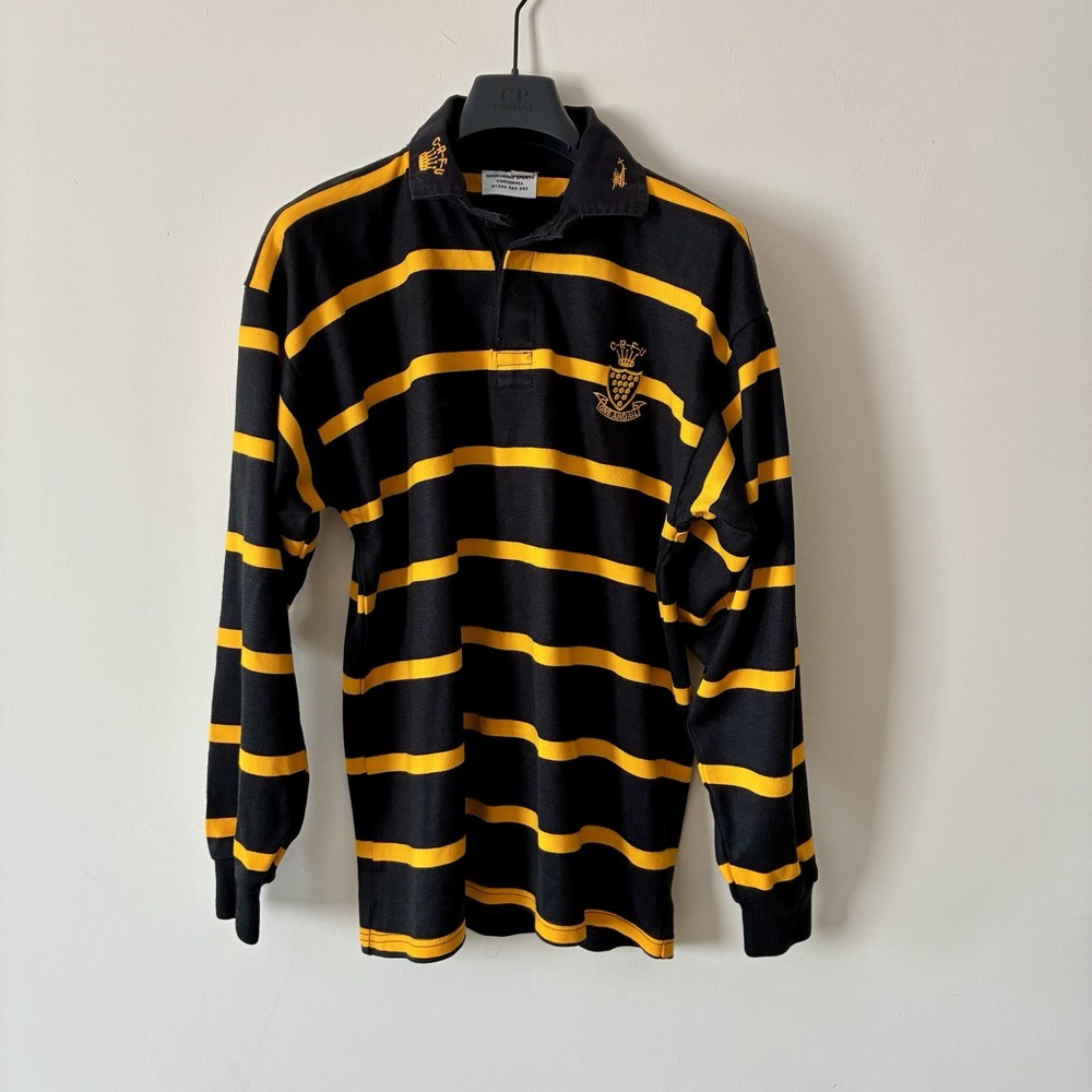 Vintage CRFU Cornwall Rugby Shirt Long Sleeve Black Gold Jersey 42-44 Large 90s