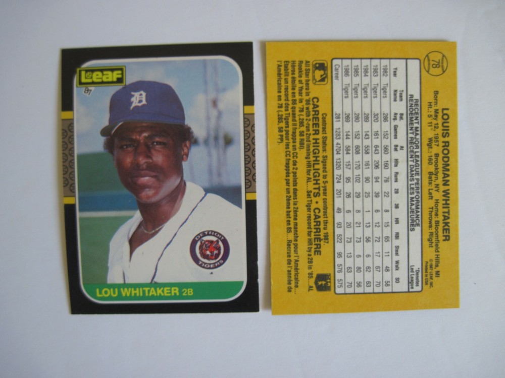 LOU WHITAKER CARDS Your Pick TOPPS Fleer Donruss Leaf Score UD 1979-1995 Tigers