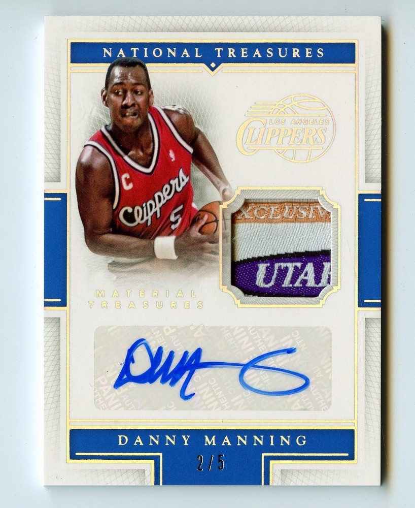 I504 DANNY MANNING AUTO LOGO PATCH GAME WORN 2015-16 NATIONAL TREASURES 2/5 SP
