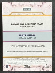 Matt Shaw 2025 Topps Inception Rookie And Emerging Stars Purple Auto RC /199