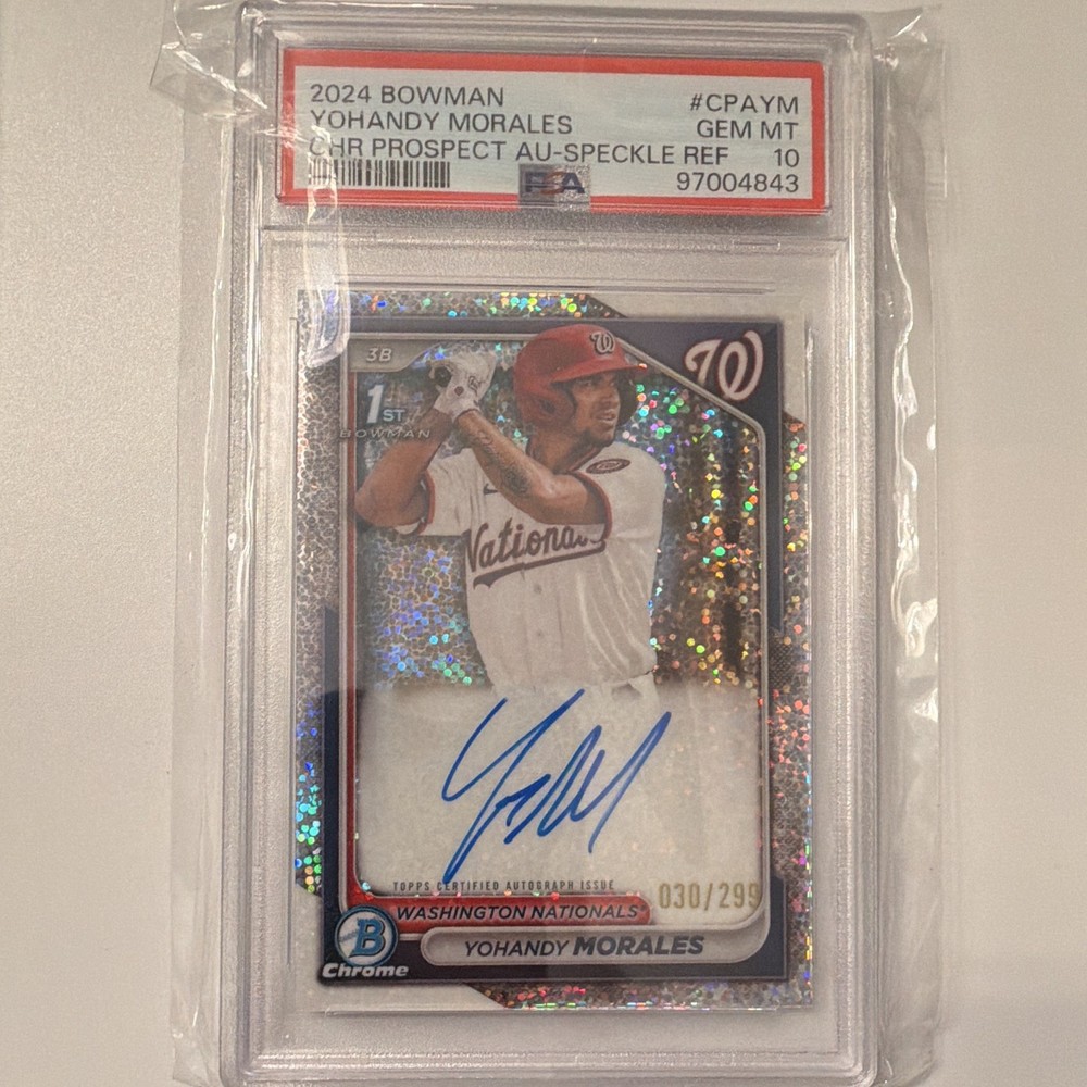 2024 Bowman Chrome Yohandy Morales Prospect Auto Speckle /299 PSA 10 CPA-YM