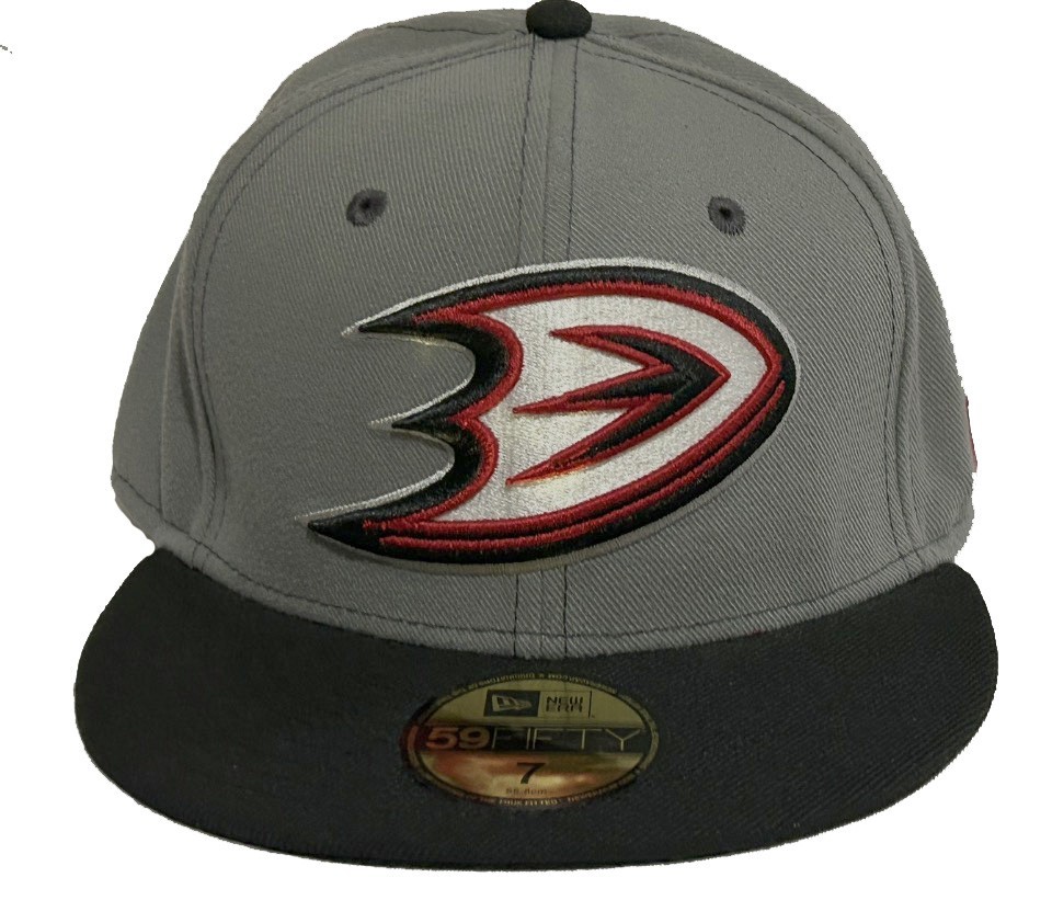 Authentic New Era Anaheim Ducks XL Logo Dark Gray & Black 59Fifty Fitted Hat Cap