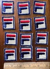 Vintage Lot 12 FILA LOGO Square Felt Patch-Sew On 1.5 x 1.5 Red White Blue