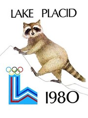 ORIGINAL VINTAGE Lake Placid Winter Olympics 1980 Roni Raccoon Poster