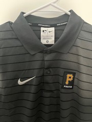 Nike Baseball Pittsburgh Pirates Dark Gray Black Striped Polo Shirt Size Small