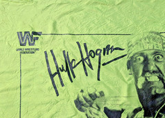 Hulk Hogan WWE Tapestry 1990 Titan Sports Wrestling Tapestry Neon Green 39&Prime;x45 « 