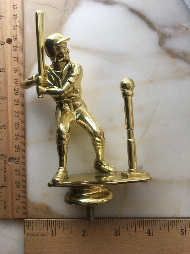 Male T Ball With Helmet and Ear Guard Down Gold Trophy Topper – 6 3/4&Prime; Tall.