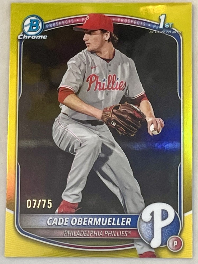 2025 Bowman Draft-Cade Obermueller 1st Bowman True Yellow /75 BDC-80 Phillies