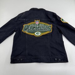 Old Navy Green Bay Packers Denim Jacket WOMENS Black Button Close Pockets SIZE L