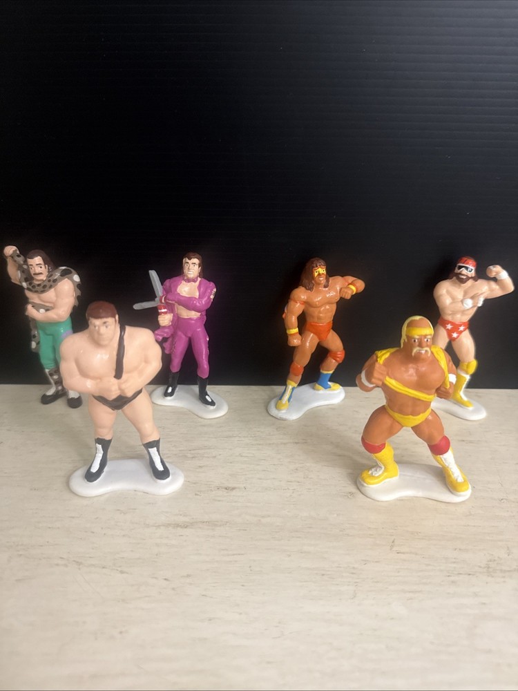 6 Vintage WWE Wrestler PVC Figurines by Applause – Hulk Hogan, Macho Man, Andre,