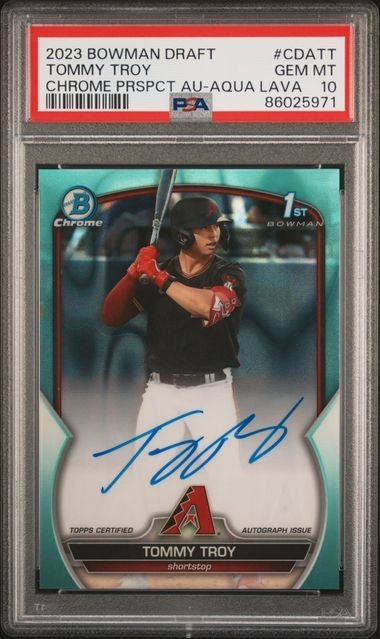 TOMMY TROY – 2023 Bowman Draft 1st Chrome AQUA Lava Refractor #/199 Auto
