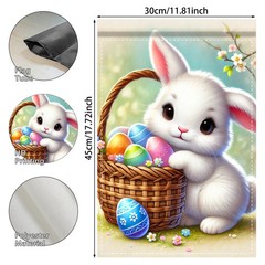 Easter Garden Flag, Cute Bunny & Basket Eggs Pattern Polyester 12×18 Inches, E