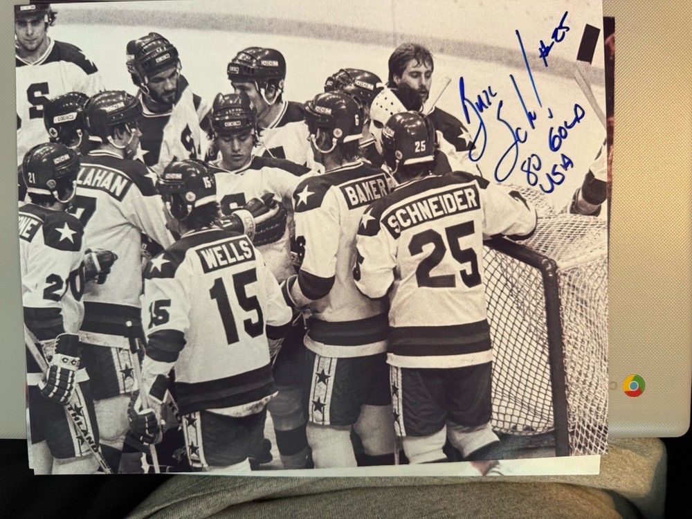 Buzz Schneider Autograph Signed 8×10 Photo 1980 Olympics Hockey Gold Medal