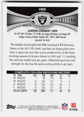 2012 Topps Chrome Black Refractors Juron Criner Rookie #195 Raiders RC,/299
