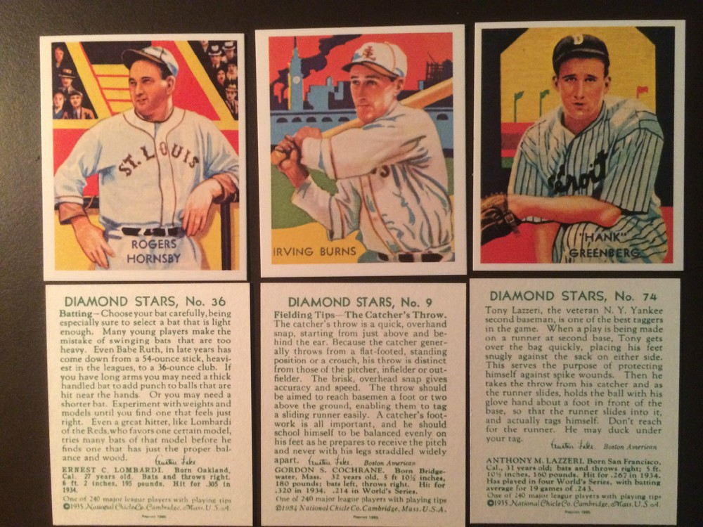 1934-36 National Chicle Diamond Stars baseball card reprints – One card-see list