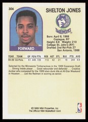 1989-90 NBA HOOPS – Rookie Card – SHELTON JONES #306 – Minnesota TimberWolves