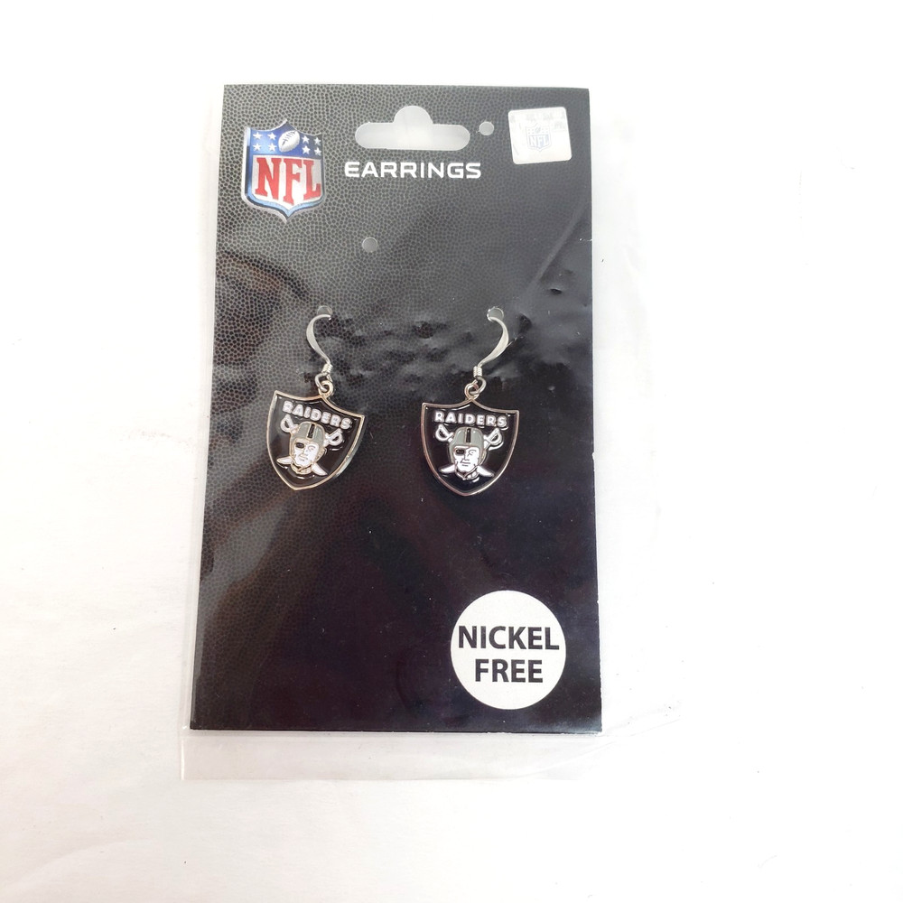 NFL Las Vegas Raiders Womens Black Silver Nickel Free Jewelry Earrings