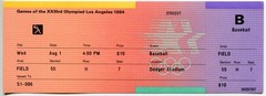 Single Baseball XXIII Los Angeles 1984 Olympic Complete Un Used Ticket Aug 1