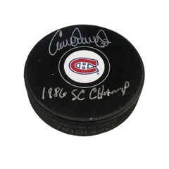 CLAUDE LEMIEUX Signed & Inscribed Montreal Canadiens Puck – 1986 SC Champ