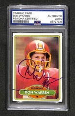 Signed Don Warren 1980 Topps #371 Rookie Card Redskins HOF Autographed Auto PSA