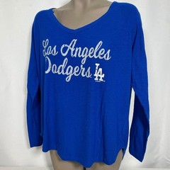 Los Angeles Dodgers MLB Blue Ribbed Long Sleeve Script Logo Shirt Women&rsquo;s LARGE
