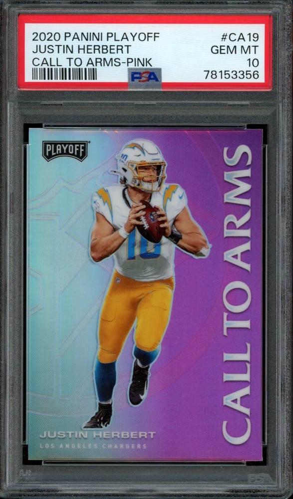 2020 Playoff #CA19 JUSTIN HERBERT Call To Arms Pink Prizm Rookie PSA 10 POP 27