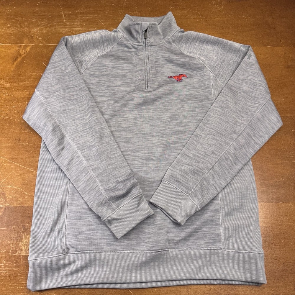 SMU Mustangs Sweater Mens Medium Gray 1/4 Pullover Under Armour