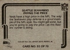 1980 Fleer Team Action #52 Paying the Price Seattle Seahawks Football