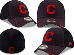 New Era $28 Cleveland INDIANS rare 39Thirty flexfit embroidered hat navy-red M/L