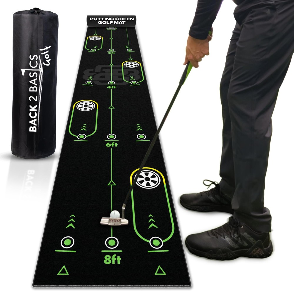 BACK 2 BASICS Golf Portable Putting Green Indoor 10&prime; x 21.6&Prime;, Black