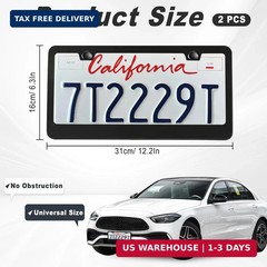 2 Pack Matte Black License Plate Frame, Black Metal License Plate Frame with 2-H