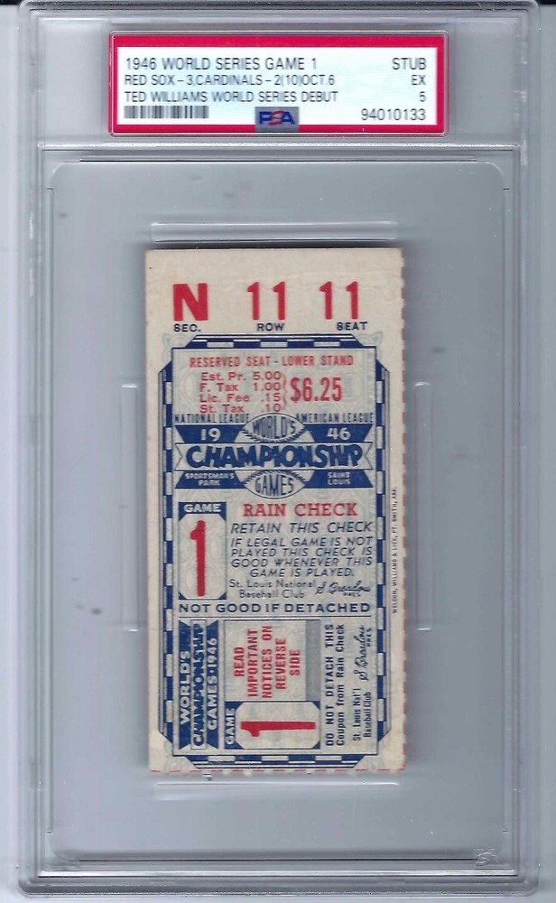 1946 World Series Game 1 Ted Williams WS Debut Ticket Stub PSA – 5