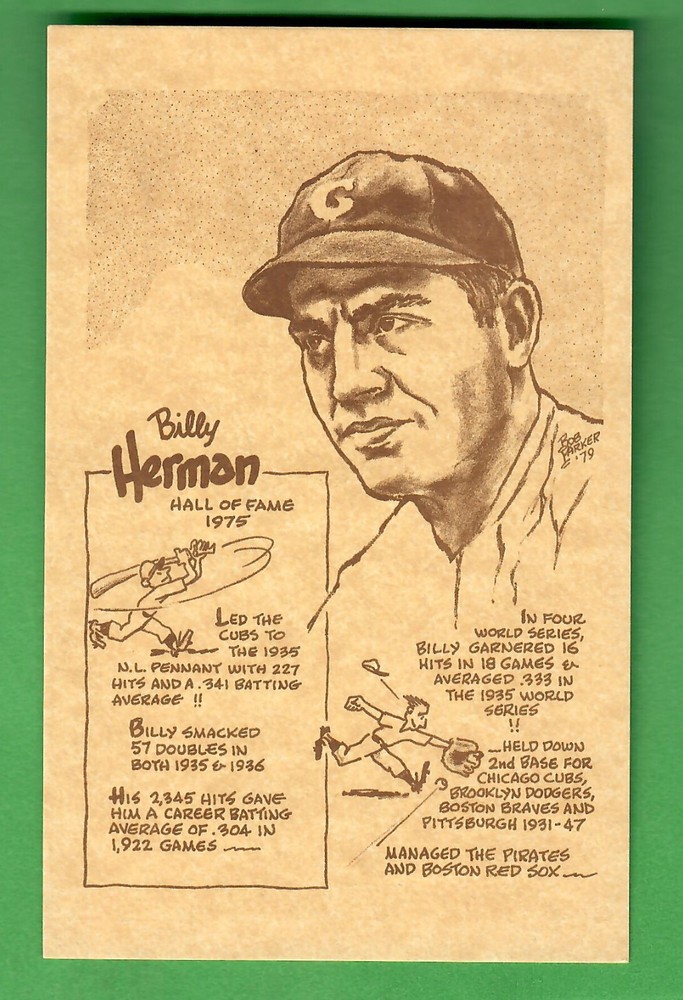 1979 BOB PARKER BASEBALL CARD – BILLY HERMAN – DODGERS HOF 3.5&Prime;X5.5&Prime; BLANK BACK