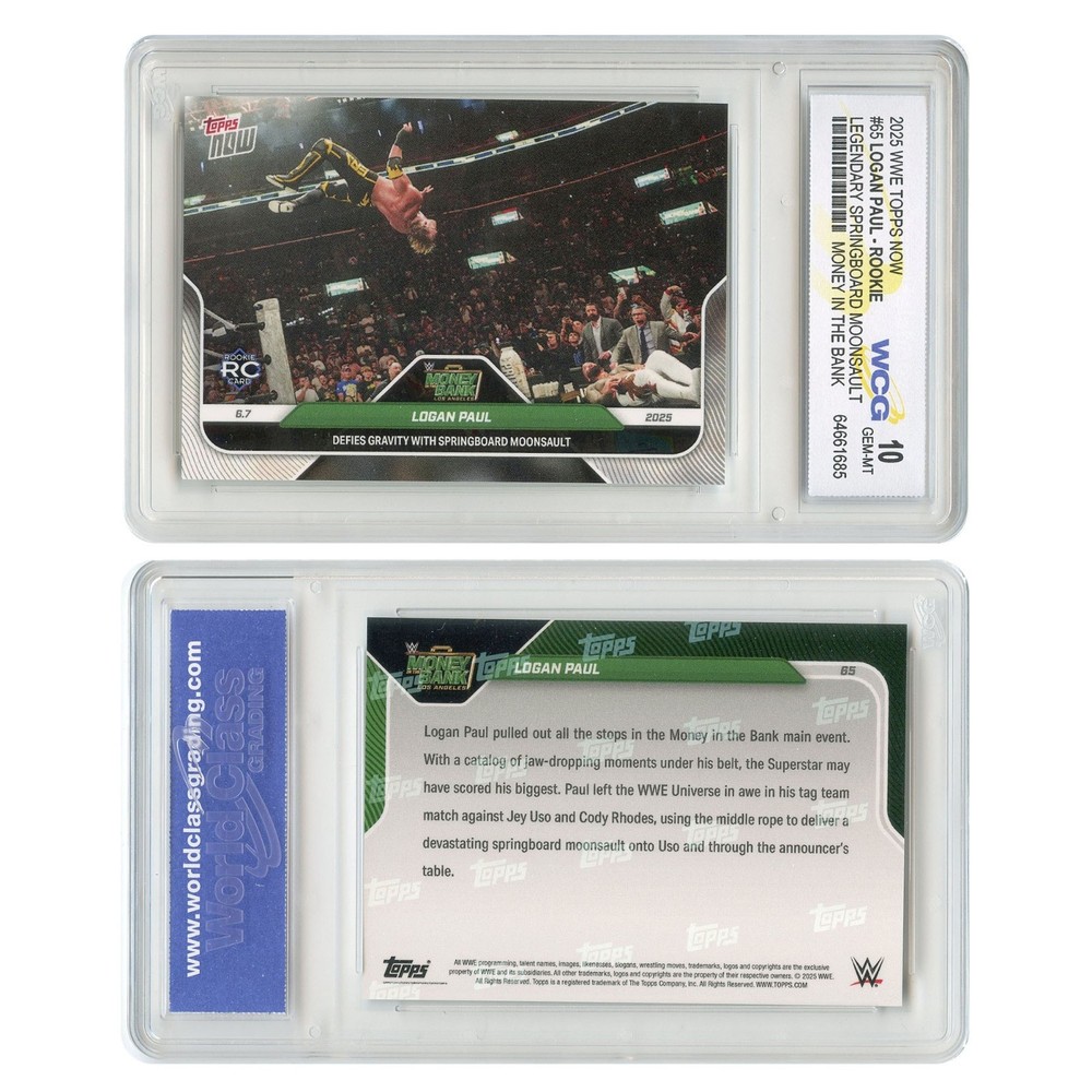 2025 WWE Wrestling Topps Now LOGAN PAUL Rookie Card RC #65 Graded GEM MINT 10