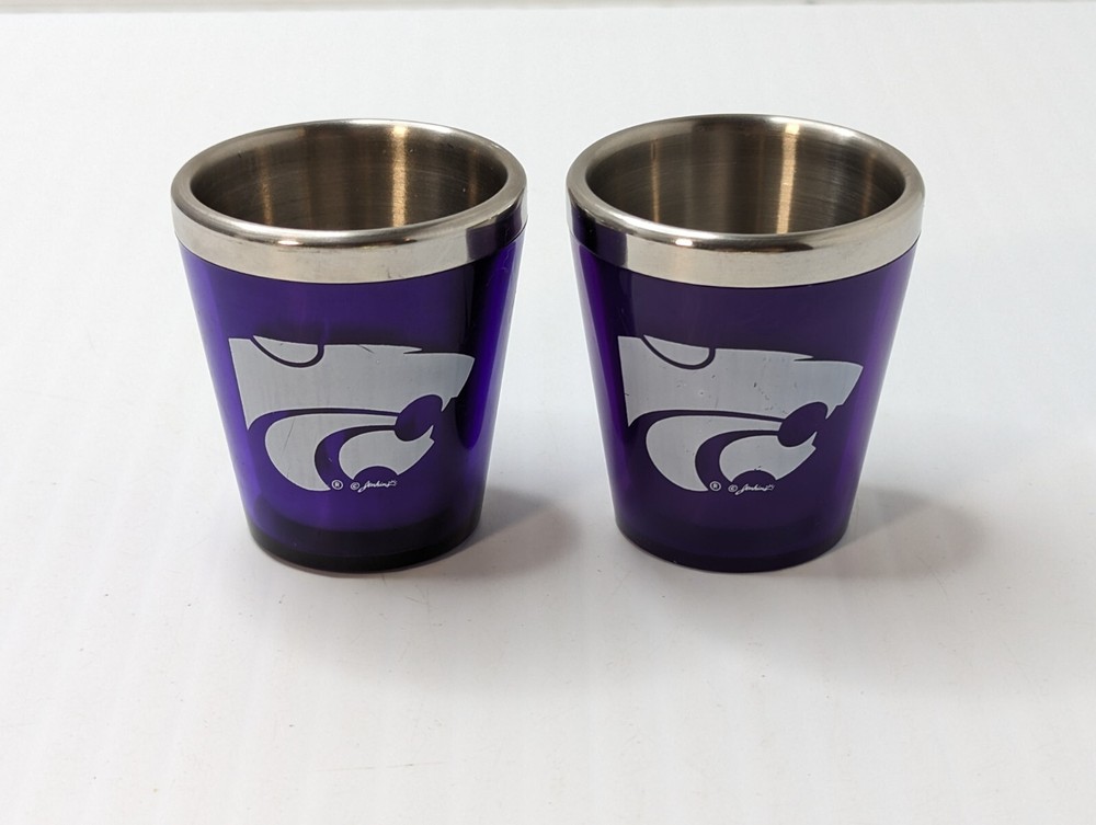 Pair Of (2) Kansas State Wildcats Stainless Steel Shot Glasses KSU Purple