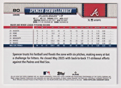 2026 Topps Chrome White Refractor #80 Spencer Schwellenbach #14/30 Atlanta