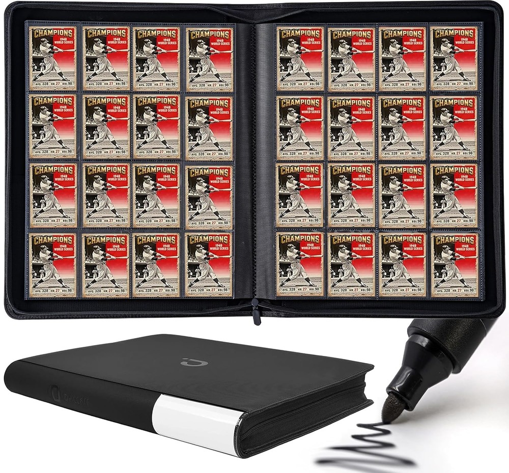 Premium Card Binder 16 Pocket – Fits 1408 Cards，4X4 Ringless Card Album with Sle