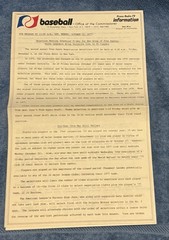 1977 Baseball Commissioner’s Office Press Release World Series Reggie Jackson
