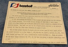 1977 Baseball Commissioner’s Office Press Release World Series Reggie Jackson