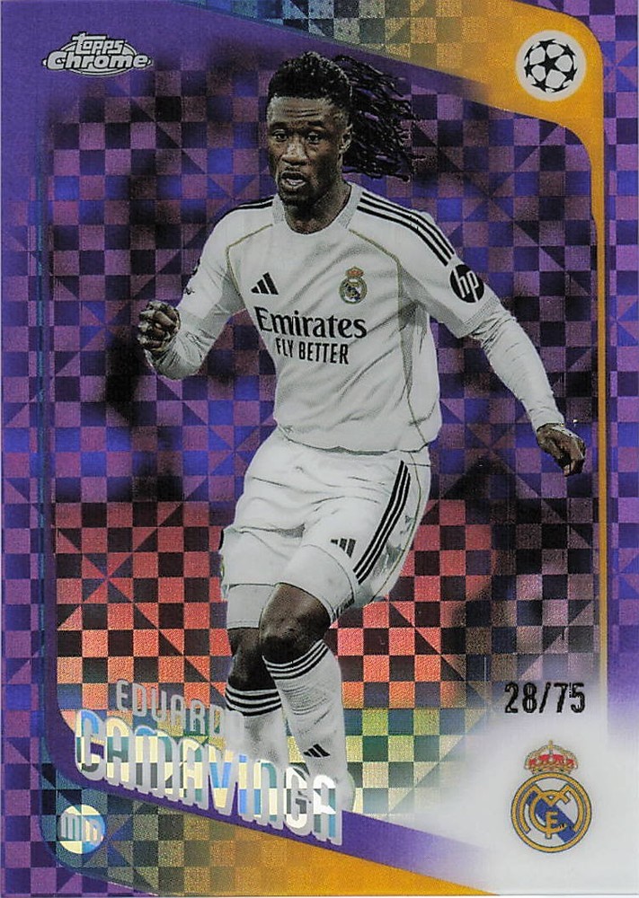 2025-26 TOPPS CHROME UEFA UCC EDUARDO CAMAVINGA PURPLE X-FRACTOR #31 Ser #72/75