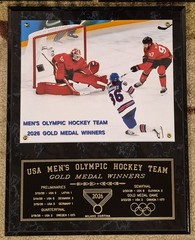 1960, 1980, 2026 US MENS HOCKEY TEAM OLYMPIC CHAMPIONS 12X15 PLAQUE Jack Hughes