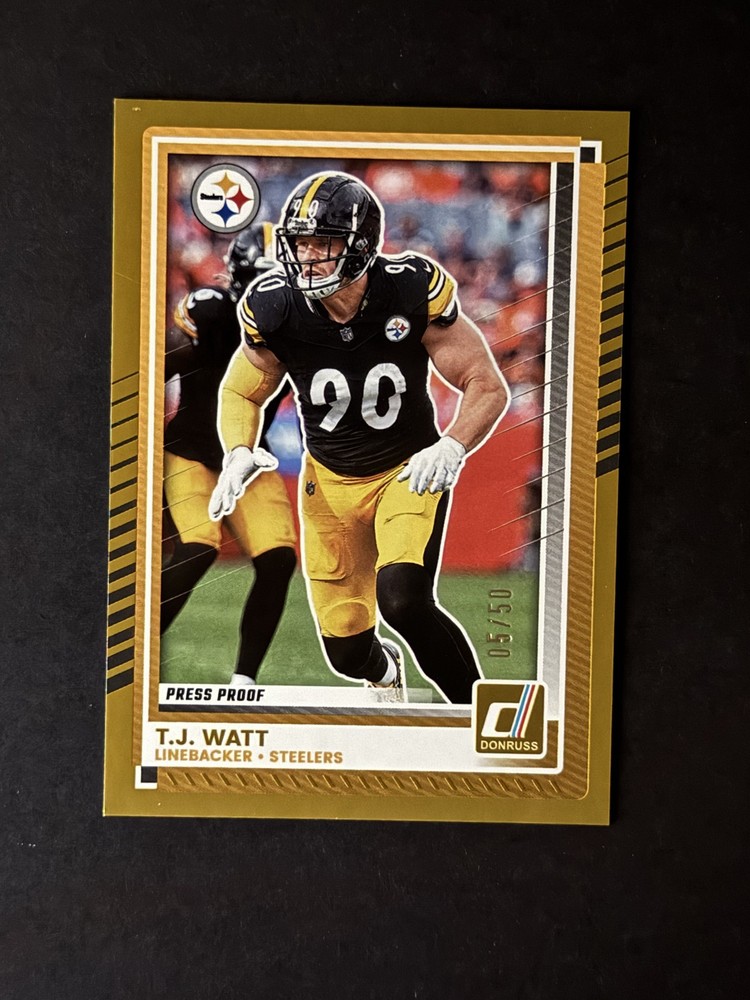 T.J. Watt 2025 Panini Donruss Press Proof Gold 05/50 Pittsburgh Steelers #132