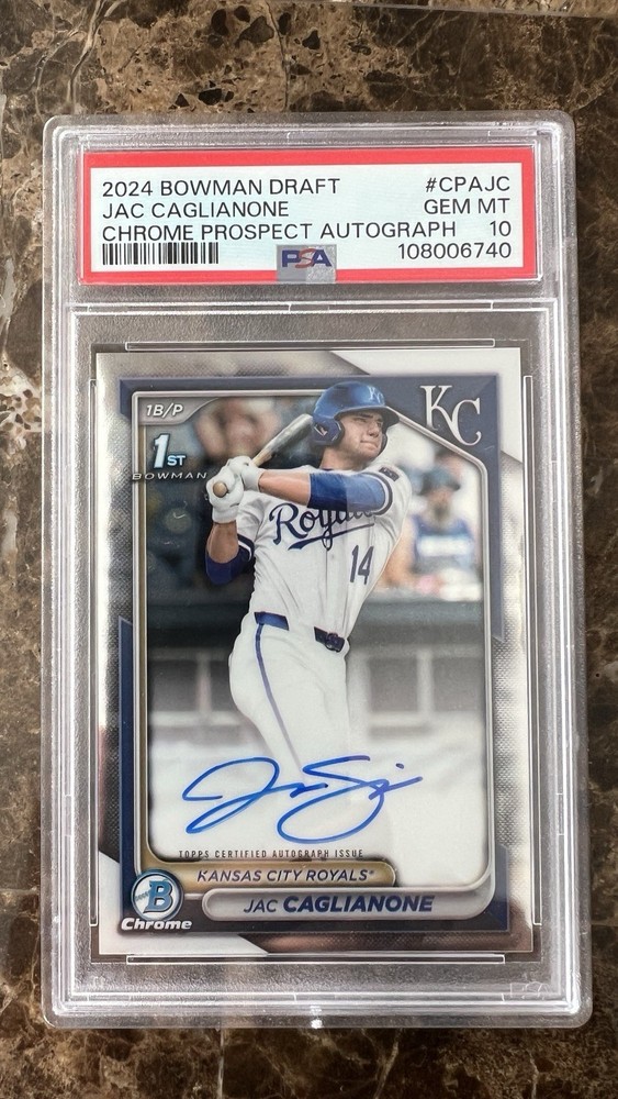 2024 Bowman Draft Jac Caglianone Chrome Auto 1st Prospect #CPA-JC Royals PSA 10