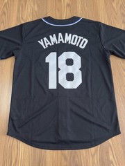 Yoshinobu Yamamoto #18 Dodgers Black Lights Out Adult Size M