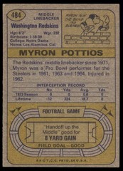 1974 Topps Myron Pottios Washington Redskins #484